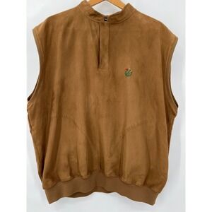 Zero Restriction Mens Microsuede Golf Vest Brown Snap Neck Pullover Large 4093